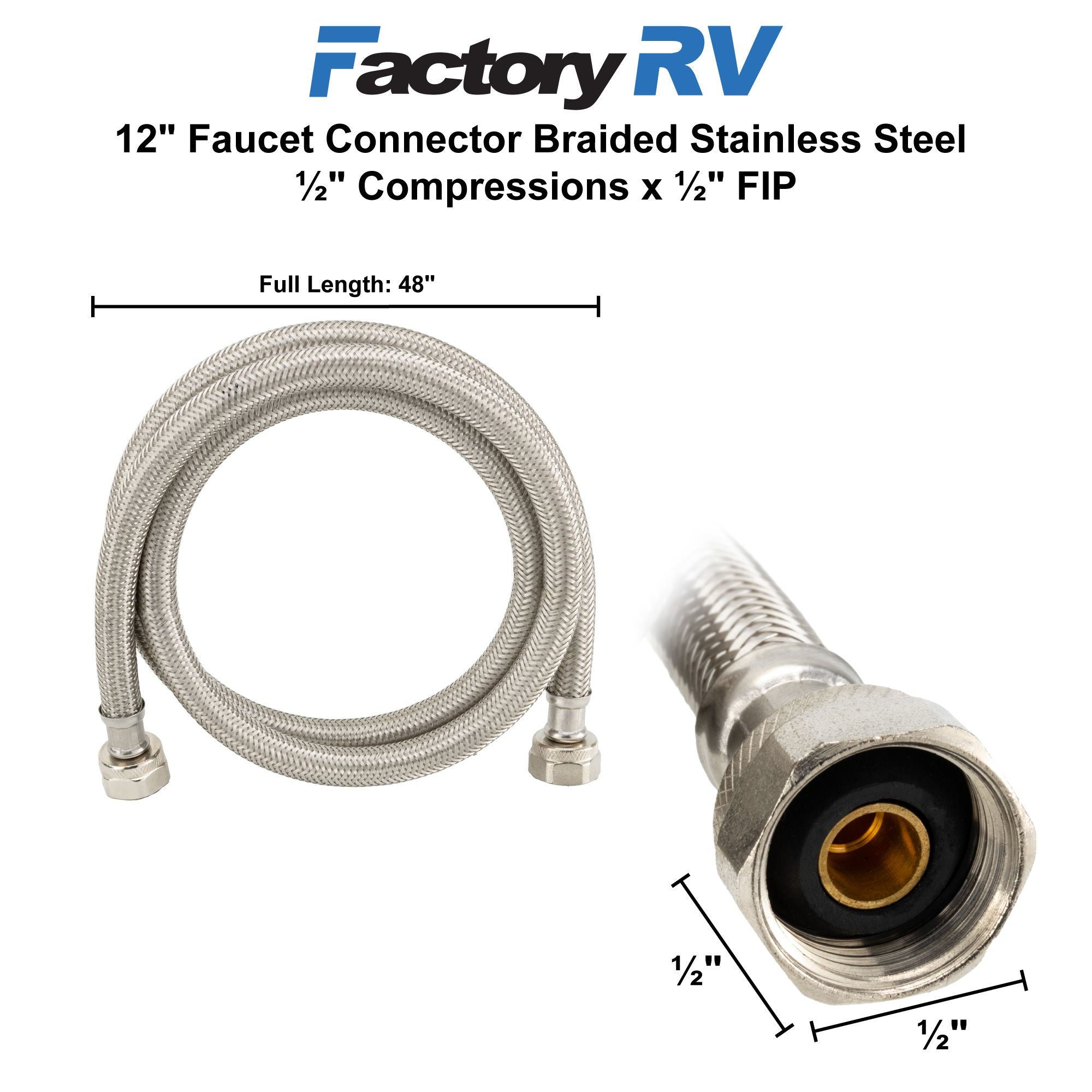 RV Sink Drain Hose | 48" Braided Stainless Steel | 1/2" Compression x 1/2" FIP