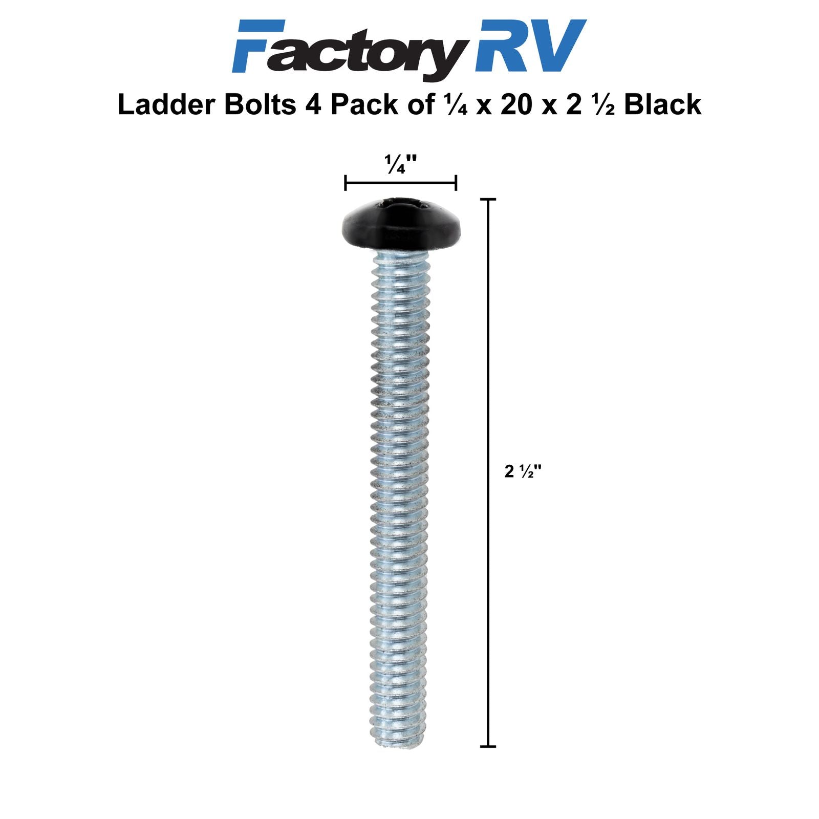 RV Ladder Bolts ¼" x 20" x 2 ½" Black | 4 Pack