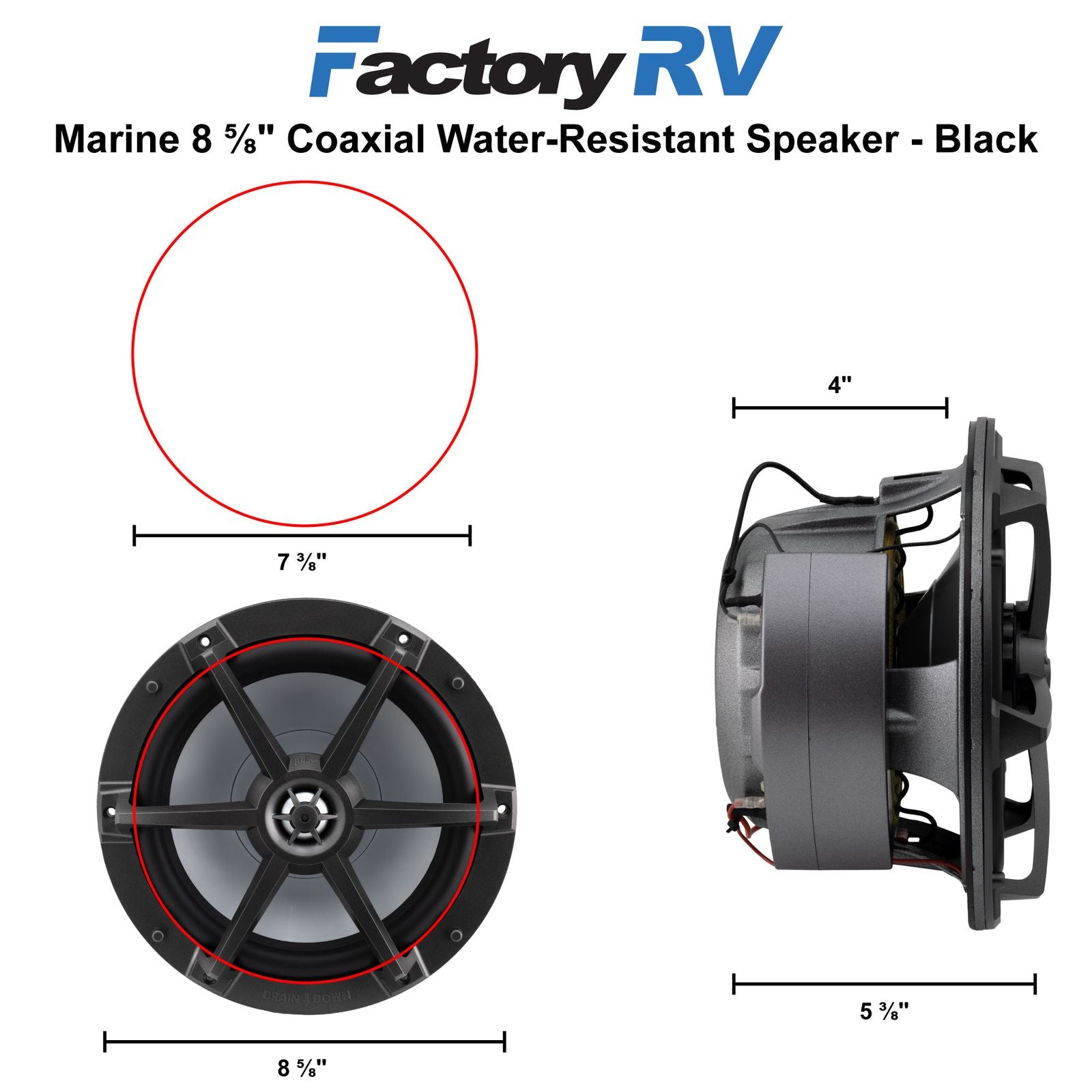 Marine Speaker 8.8" Coxial Indoor/Outdoor | Water-Resistant | RGB LED Lighting