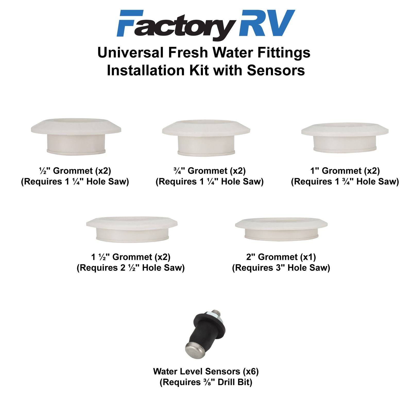 RV Fresh Water Fittings Installation Kit | Universal | With Sensors