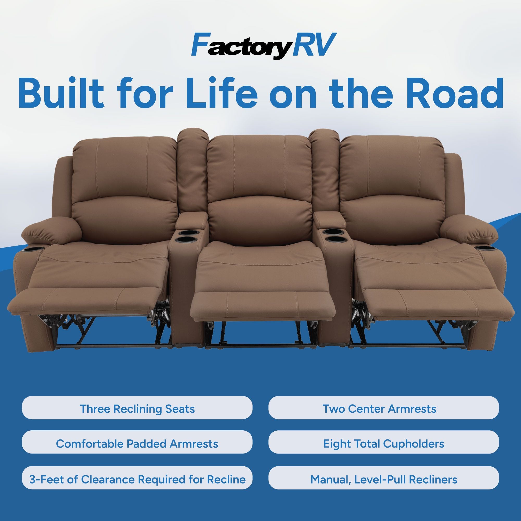 RV Wall Hugger Sofa 94" Manual Reclining Theater Seats