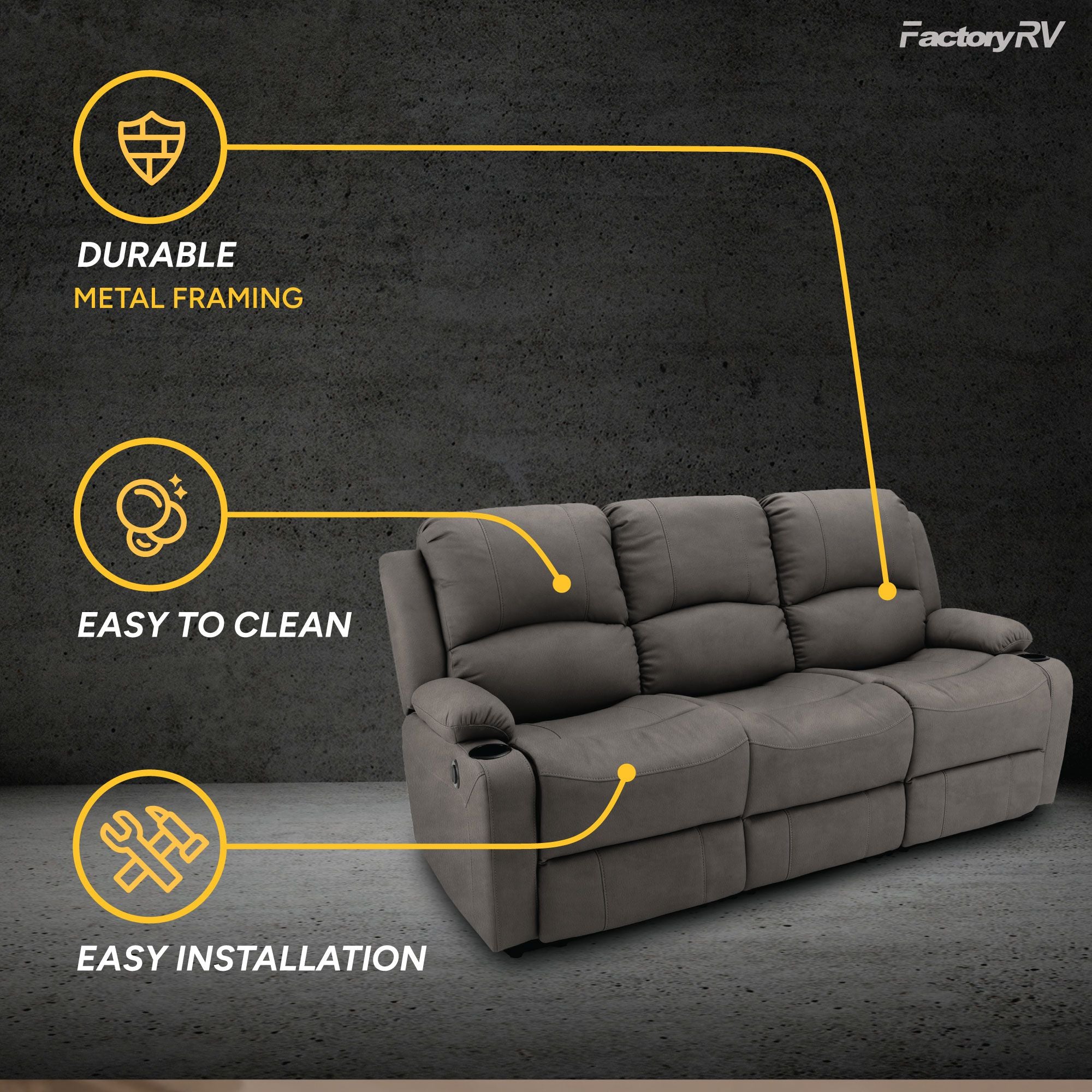 RV Wall Hugger Sofa 80" Powered Reclining Theater Seats