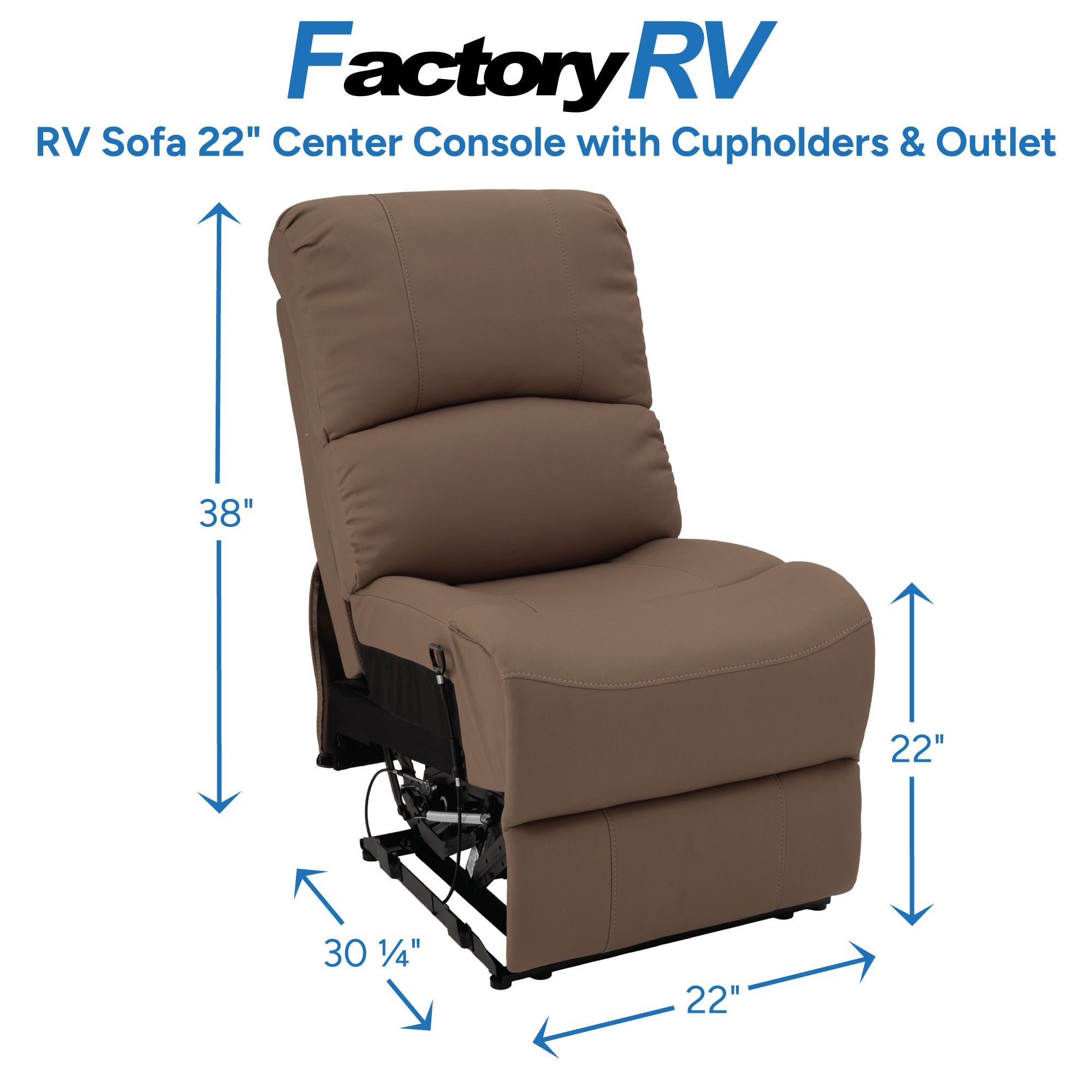 RV Sofa 22" Fold Down Center Console with Cupholders and USB-A and USB-C Outlets