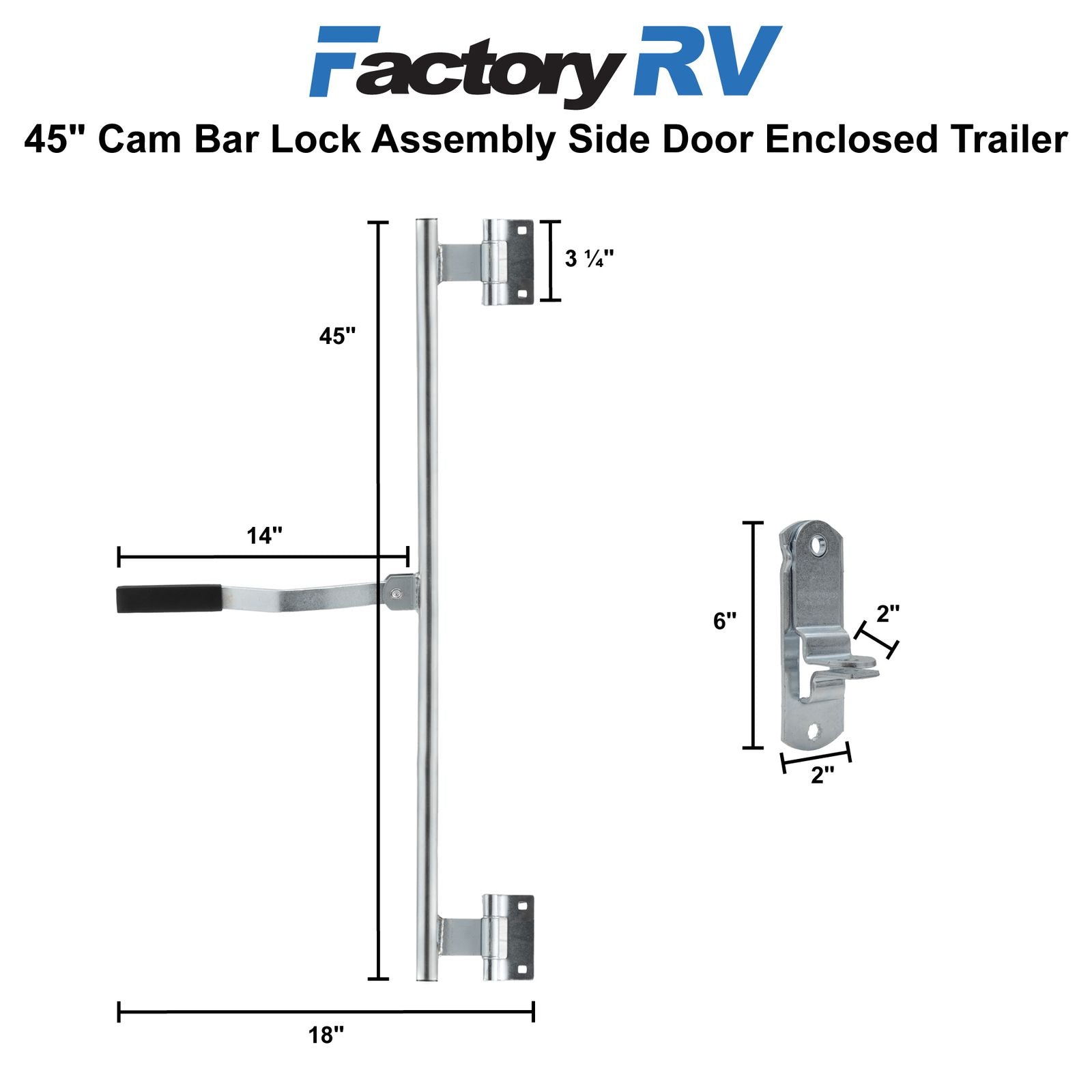 RV 45" Cam Bar | Lock Assembly Side Door Enclosed Trailer