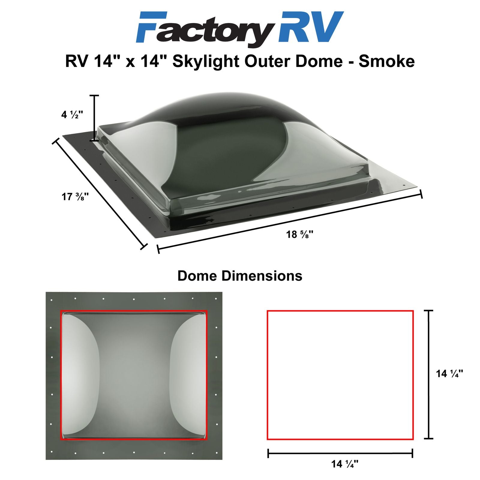 RV 14" x 14" Skylight | Outer Dome Smoke