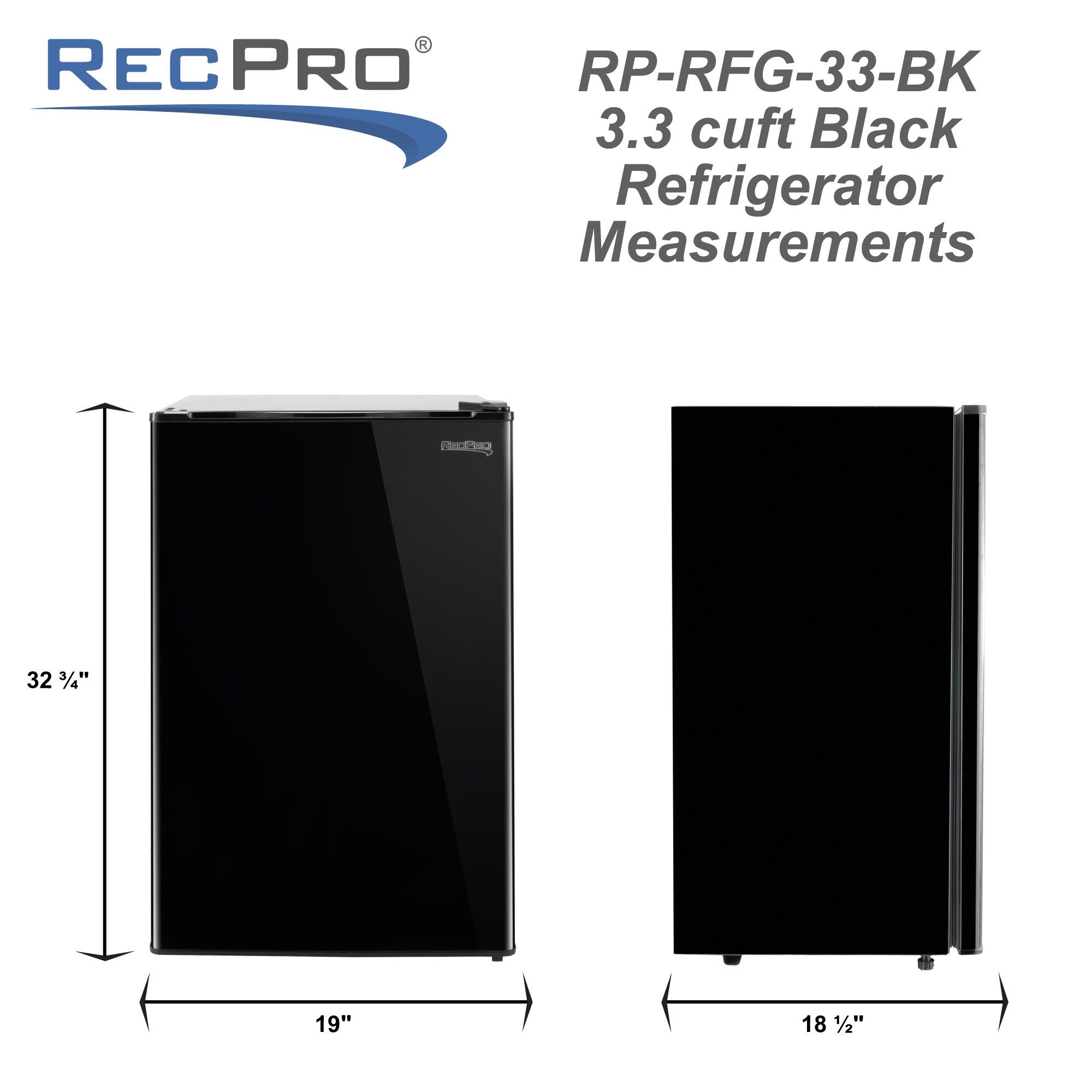 RecPro RV Refrigerator | 12 V | 3.3 Cubic Feet | Black