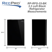 RecPro RV Refrigerator | 12 V | 3.3 Cubic Feet | Black