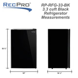RecPro RV Refrigerator | 12 V | 3.3 Cubic Feet | Black