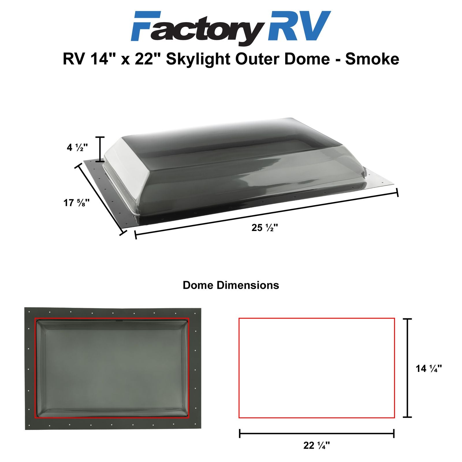 RV 14" x 22" Skylight | Outer Dome Smoke