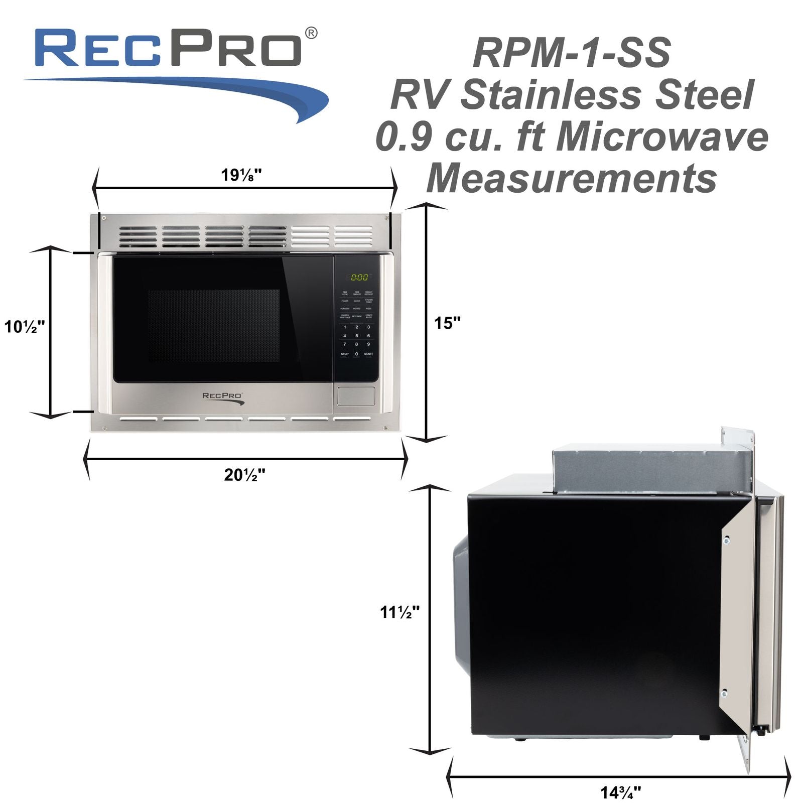 RecPro RV Microwave 1.0 CF. | Stainless Steel | Replaces Greystone and High Pointe