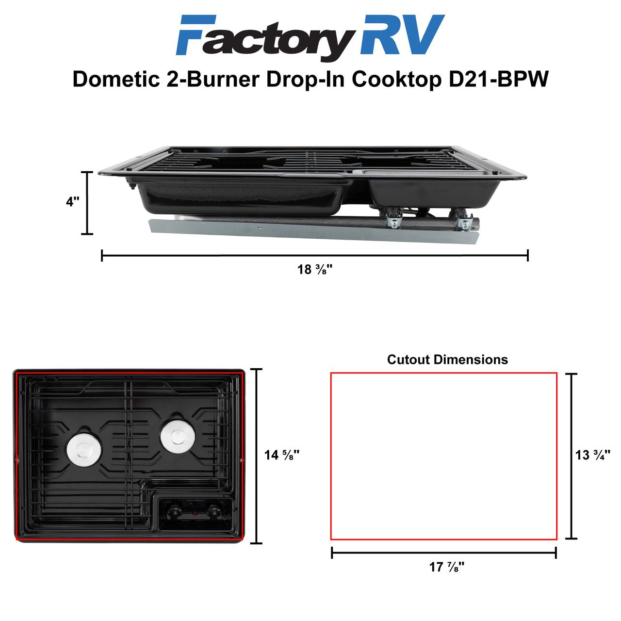 Dometic RV 2-Burner Gas Drop-In Cooktop | Black
