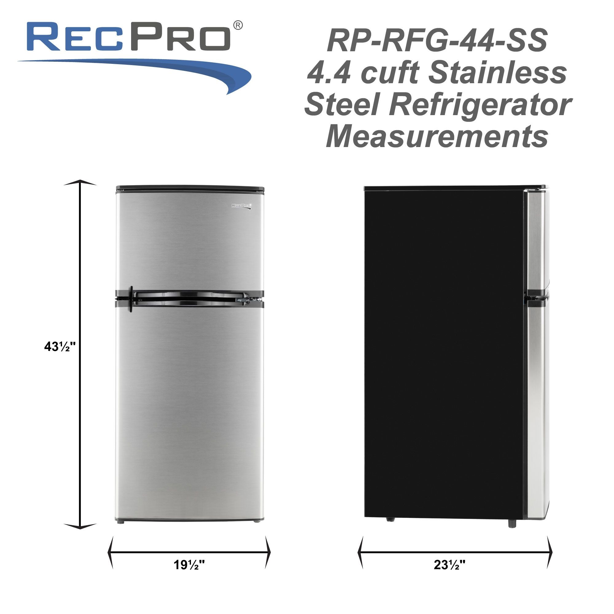 RecPro RV Refrigerator | 12 V | 4.4 Cubic Feet | Stainless Steel