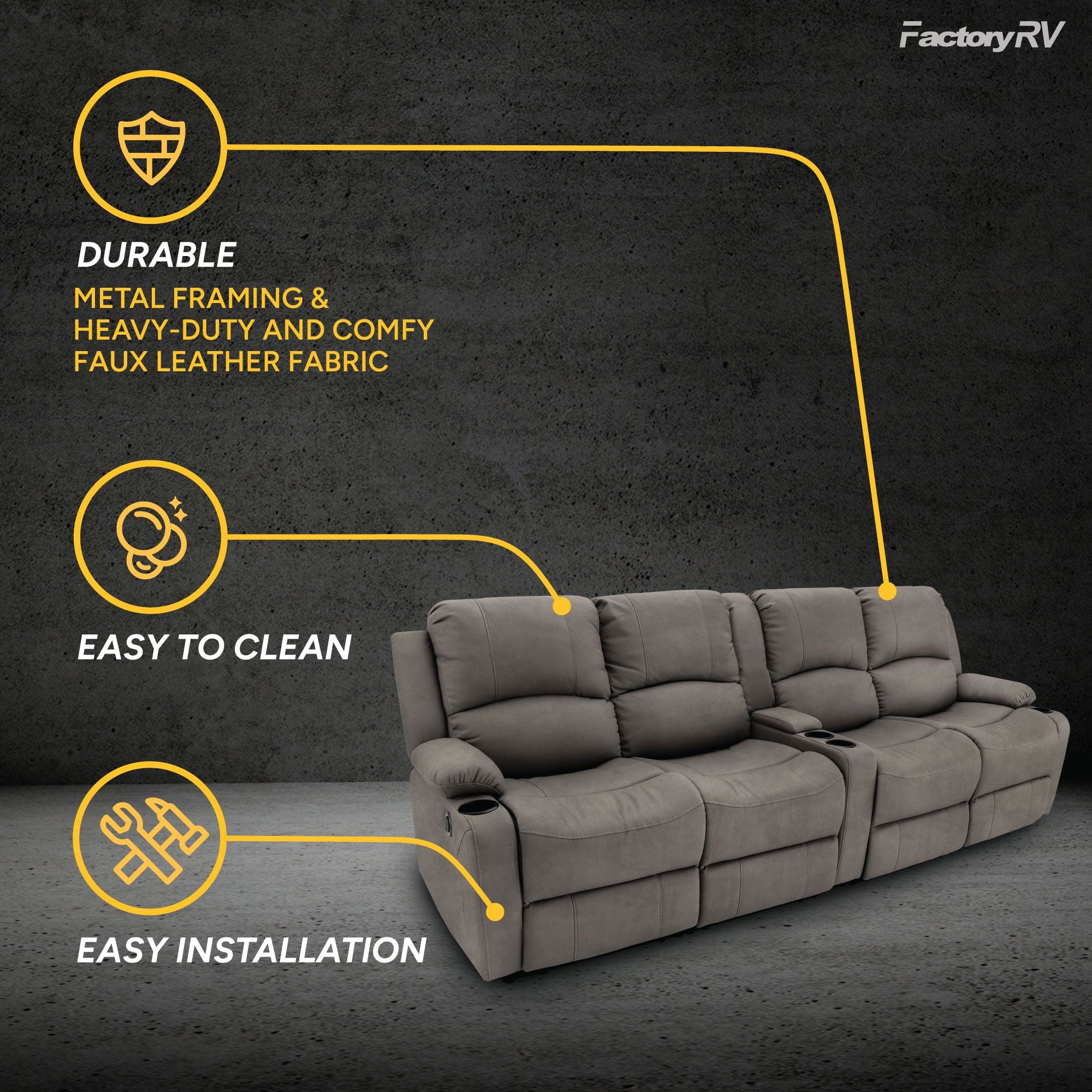 RV Wall Hugger Sofa 108" Powered Reclining Theater Seats