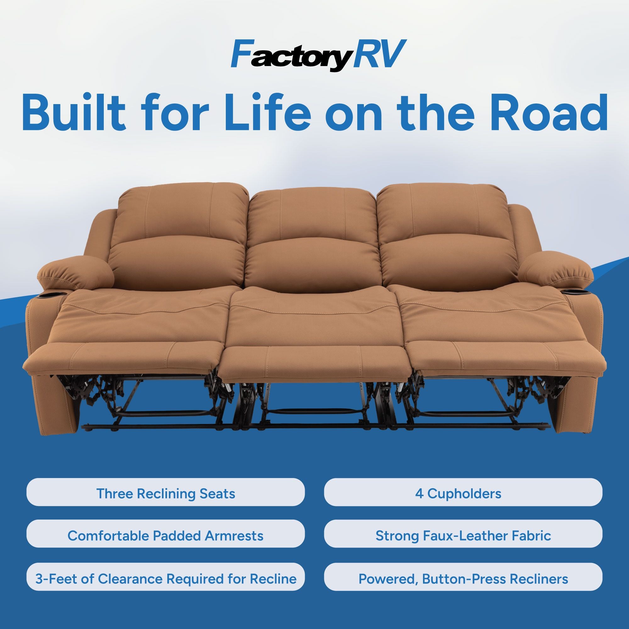 RV Wall Hugger Sofa 80" Powered Reclining Theater Seats