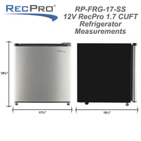 RecPro RV Refrigerator | 12 V | 1.7 Cubic Feet | Stainless Steel