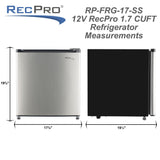 RecPro RV Refrigerator | 12 V | 1.7 Cubic Feet | Stainless Steel