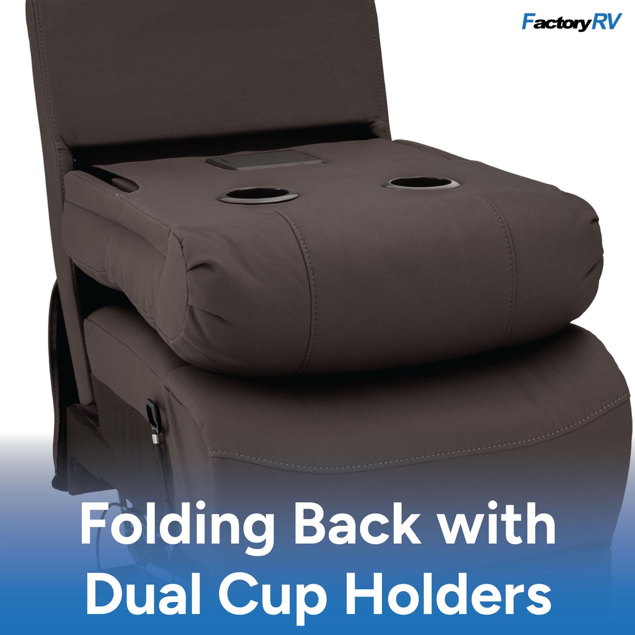 RV Sofa 22" Fold Down Center Console with Cupholders and USB-A and USB-C Outlets