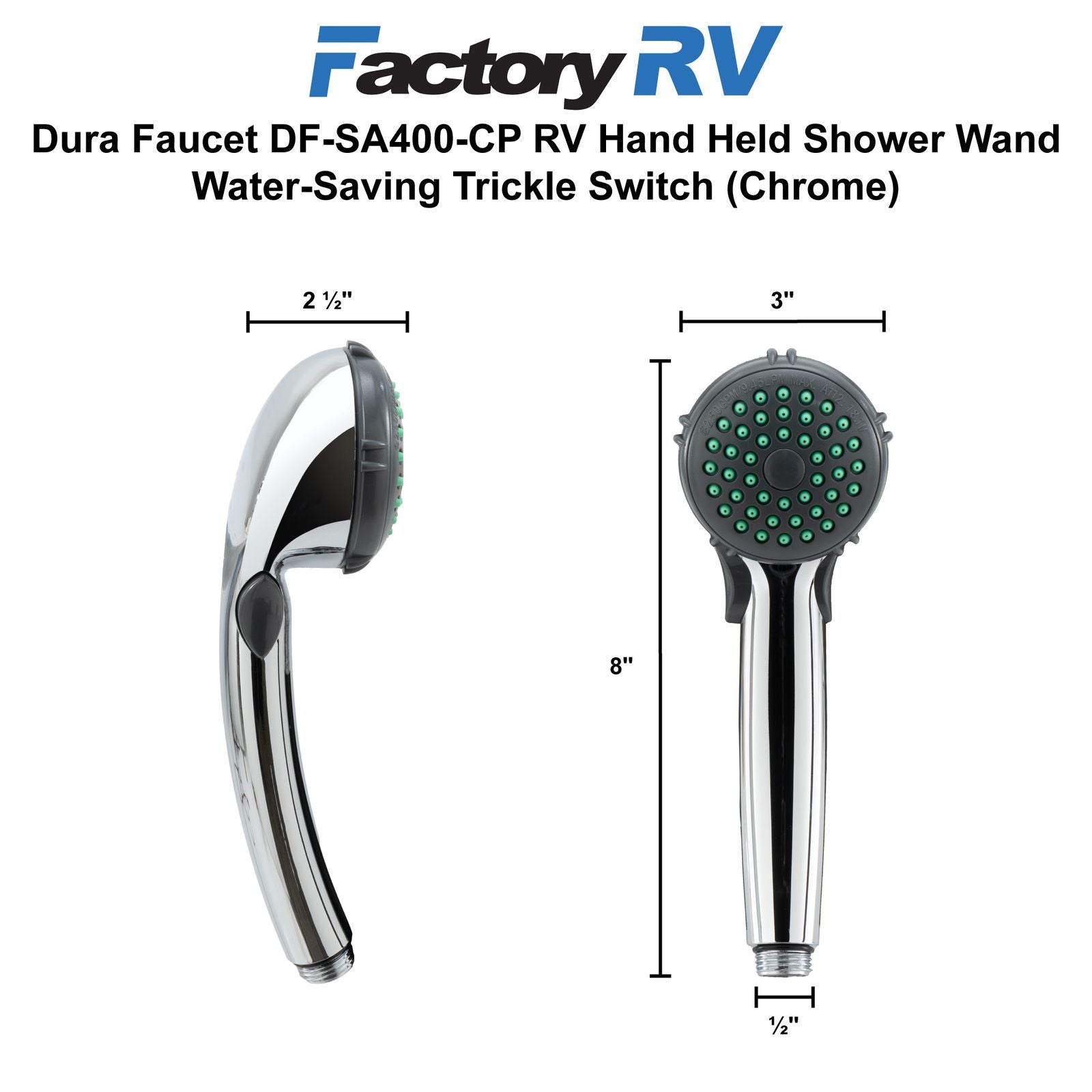 Dura Faucet RV Shower Head | Water-Saving Trickle Switch | Chrome