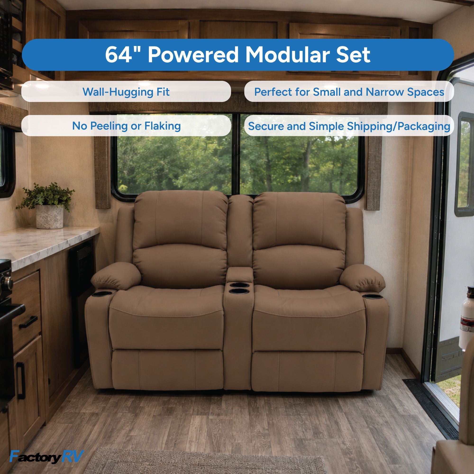 RV Wall Hugger Sofa 64" Powered Reclining Theater Seats