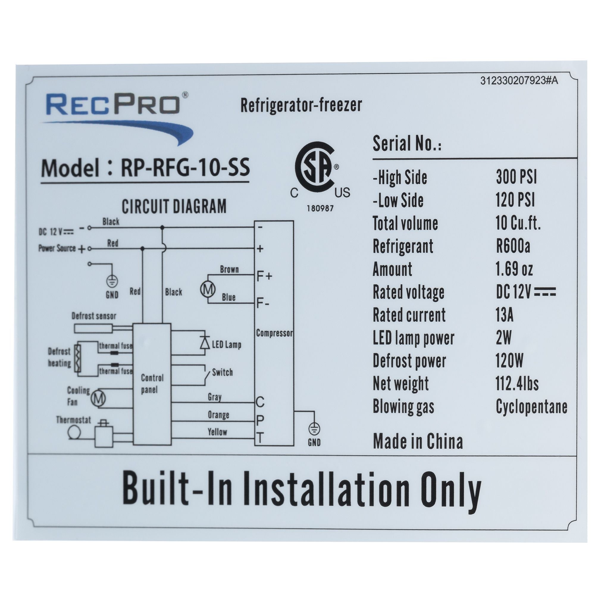 RecPro RV Refrigerator | 12 V | 10 Cubic Feet | Stainless Steel