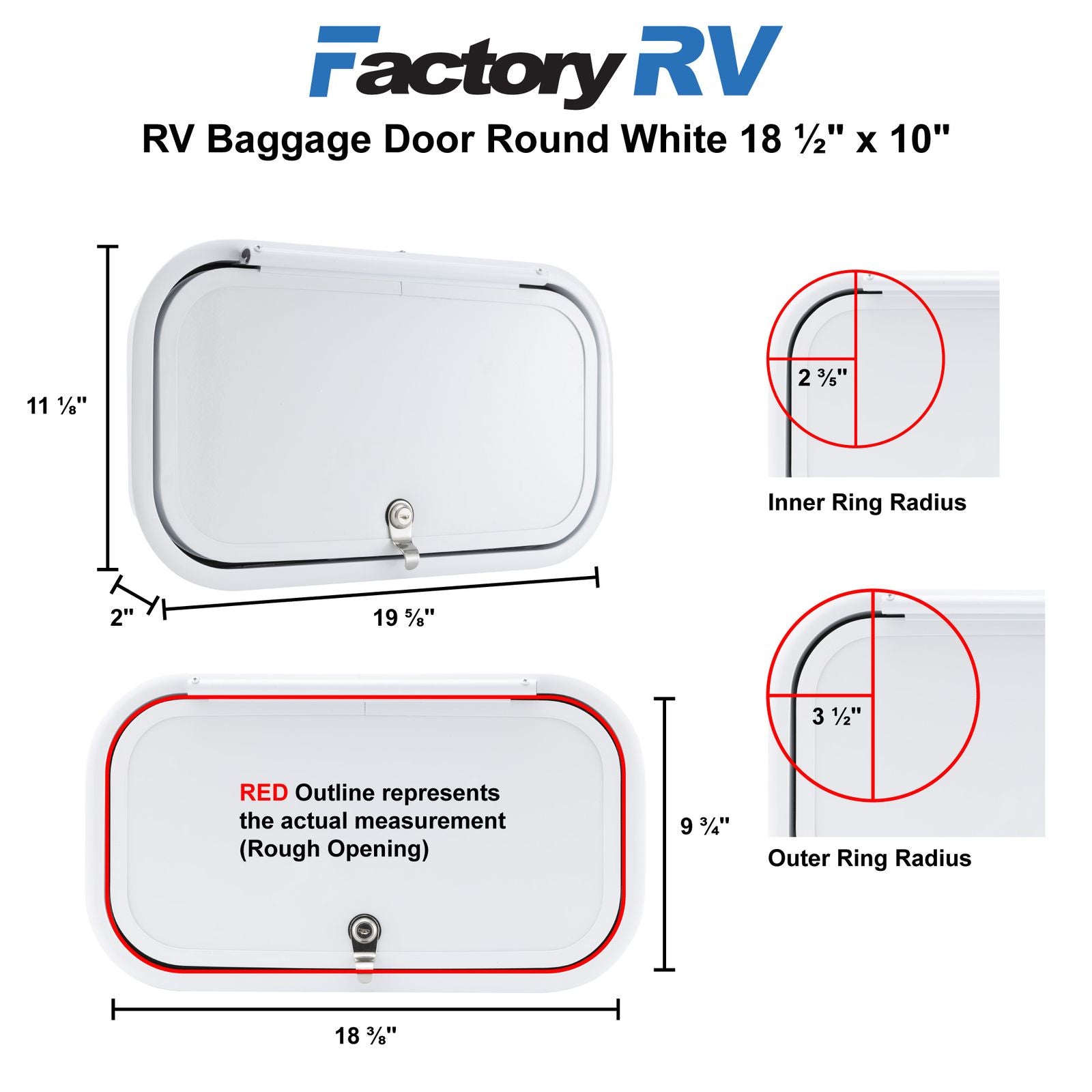 RV Compartment Door | Round | White | 18 ½" X 10"