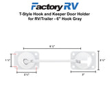 RV / Trailer T-Style Hook and Keeper Door Holder for  | 6" Hook | White