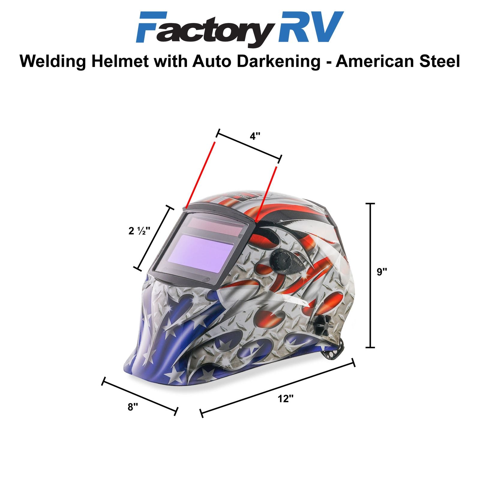 KT Industries Welding Helmet with Auto Darkening | "American Steel"