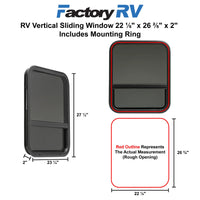 RV Vertical Sliding Window 22⅕" X 26⅖" X 2" Includes Mounting Ring and Screen