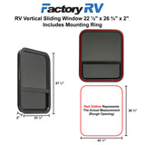 RV Vertical Sliding Window 22⅕" X 26⅖" X 2" Includes Mounting Ring and Screen