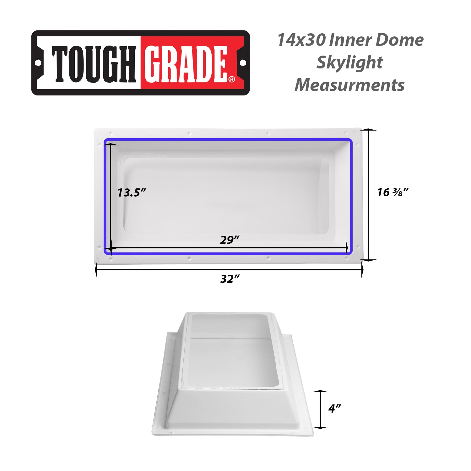 RV 14" x 30" Skylight | Inner Dome Flat Arch
